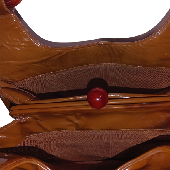 Vintage Unique Original By Holzman Brown Bag W/Cognac Lucite Twisted Shanks HOT! - Picture 5 of 15